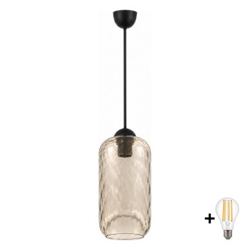 BRILAGI - Pakabinama LED liustra ant laido RETRO GLASS 1xE27/60W/230V skersmuo 14 cm juoda/dūminė ruda