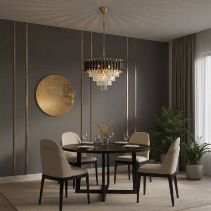 Brilagi - Pakabinama liustra ant grandinės ECLIPSE 7xE14/10W/230V skersmuo 48 cm juoda/auksinė