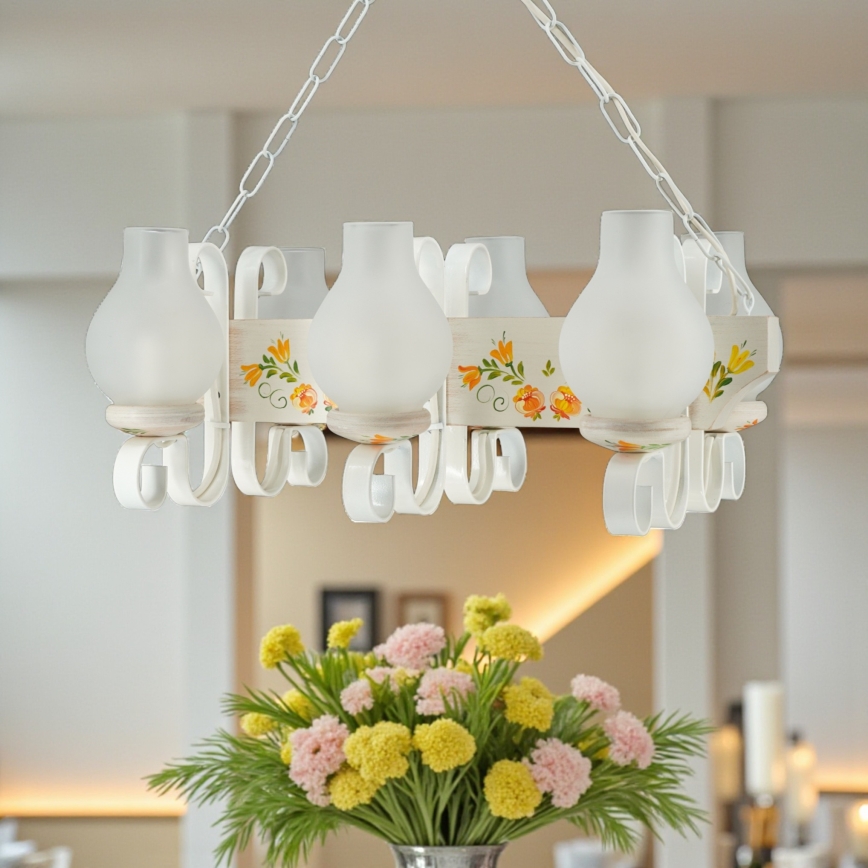 Brilagi - Pakabinama liustra ant grandinės QUEEN 6xE14/40W/230V bukas/kreminė