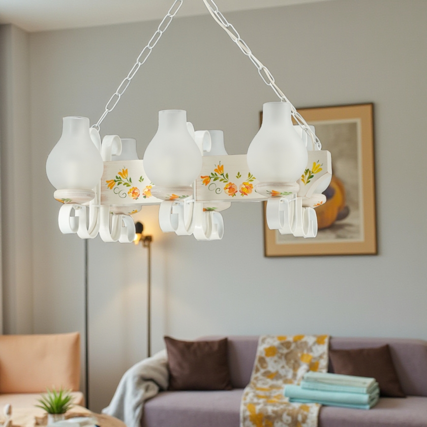 Brilagi - Pakabinama liustra ant grandinės QUEEN 6xE14/40W/230V bukas/kreminė