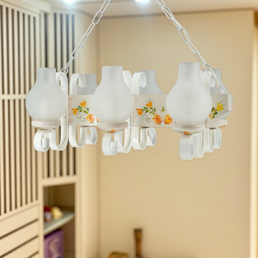 Brilagi - Pakabinama liustra ant grandinės QUEEN 6xE14/40W/230V bukas/kreminė