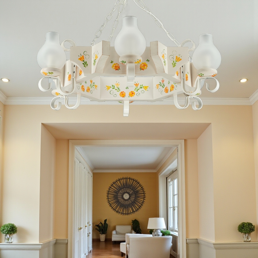 Brilagi - Pakabinama liustra ant grandinės QUEEN 6xE14/40W/230V buko/kreminė