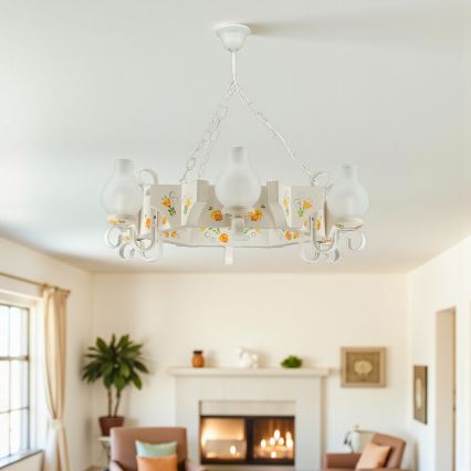 Brilagi - Pakabinama liustra ant grandinės QUEEN 6xE14/40W/230V buko/kreminė