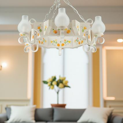 Brilagi - Pakabinama liustra ant grandinės QUEEN 6xE14/40W/230V buko/kreminė