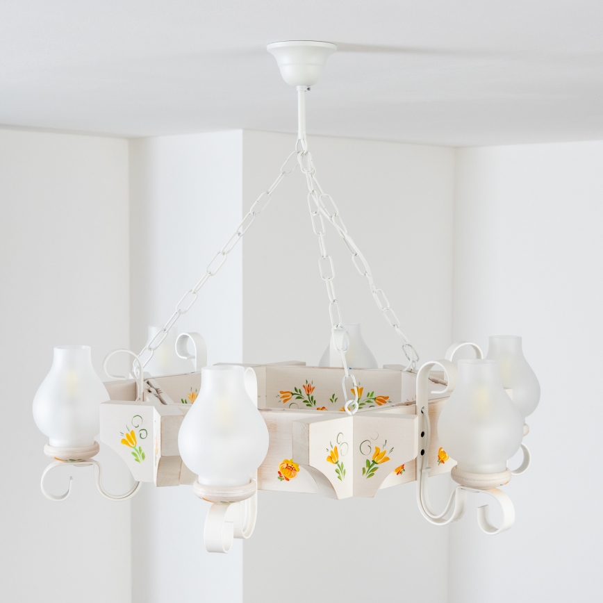 Brilagi - Pakabinama liustra ant grandinės QUEEN 6xE14/40W/230V buko/kreminė