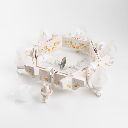 Brilagi - Pakabinama liustra ant grandinės QUEEN 6xE14/40W/230V buko/kreminė