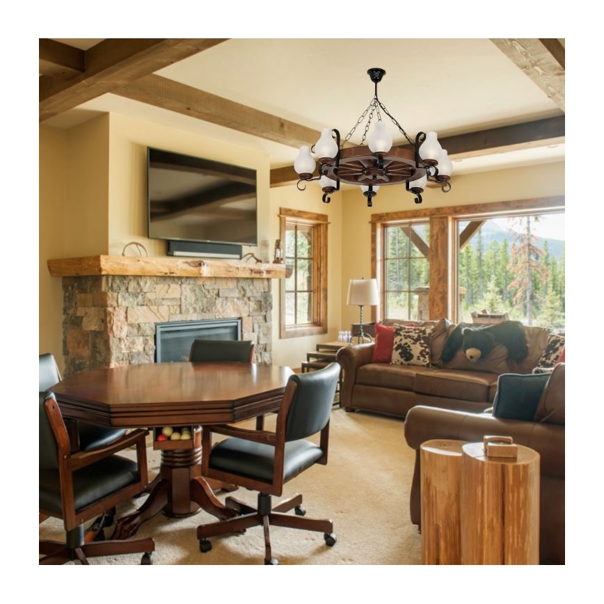 Brilagi - Pakabinama liustra ant grandinės ROATA 8xE14/40W/230V, skersmuo 70 cm, bukas/riešutas