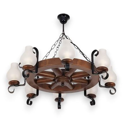 Brilagi - Pakabinama liustra ant grandinės ROATA 8xE14/40W/230V, skersmuo 70 cm, bukas/riešutas