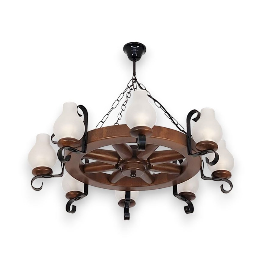 Brilagi - Pakabinama liustra ant grandinės ROATA 8xE14/40W/230V, skersmuo 70 cm, bukas/riešutas