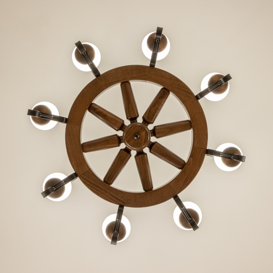 Brilagi - Pakabinama liustra ant grandinės ROATA 8xE14/40W/230V, skersmuo 70 cm, bukas/riešutas