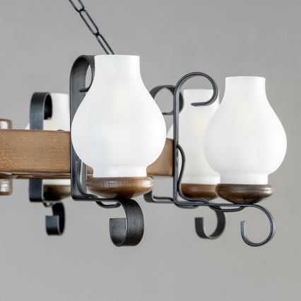 Brilagi - Pakabinama liustra ant grandinės ROATA 8xE14/40W/230V, skersmuo 70 cm, bukas/riešutas