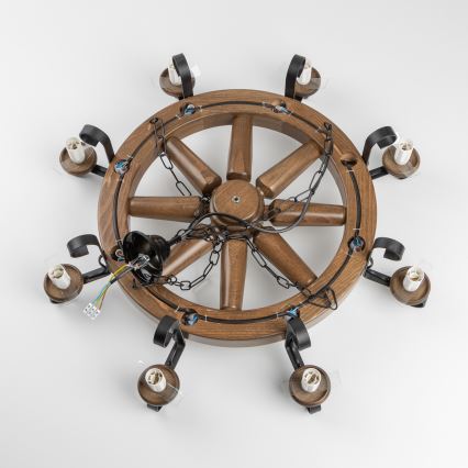 Brilagi - Pakabinama liustra ant grandinės ROATA 8xE14/40W/230V, skersmuo 70 cm, bukas/riešutas