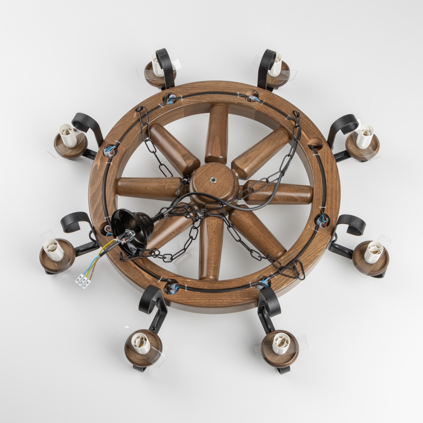 Brilagi - Pakabinama liustra ant grandinės ROATA 8xE14/40W/230V, skersmuo 70 cm, bukas/riešutas