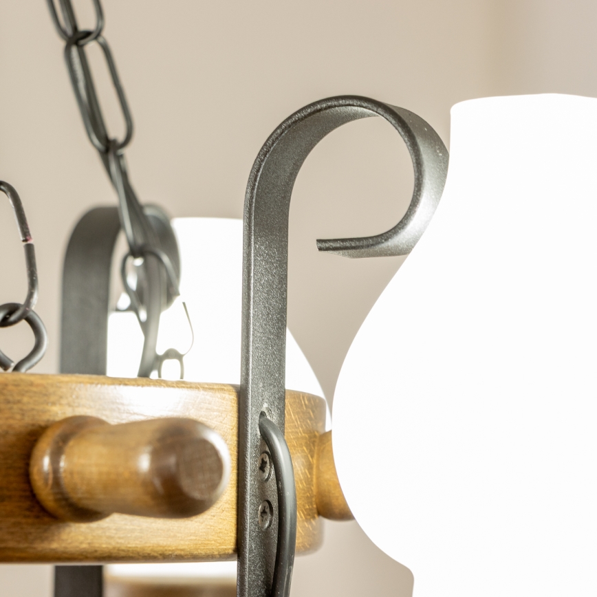 Brilagi - Pakabinama liustra ant grandinės TIMONA 4xE14/40W/230V skersmuo 50 cm bukas/riešutas