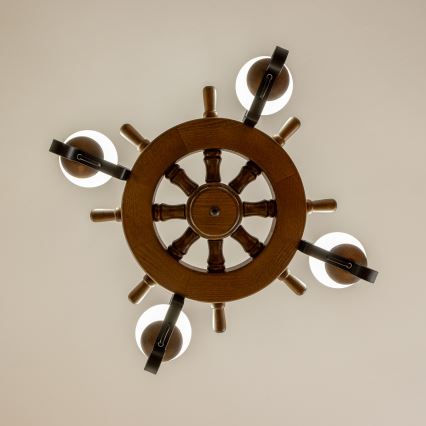 Brilagi - Pakabinama liustra ant grandinės TIMONA 4xE14/40W/230V skersmuo 50 cm bukas/riešutas