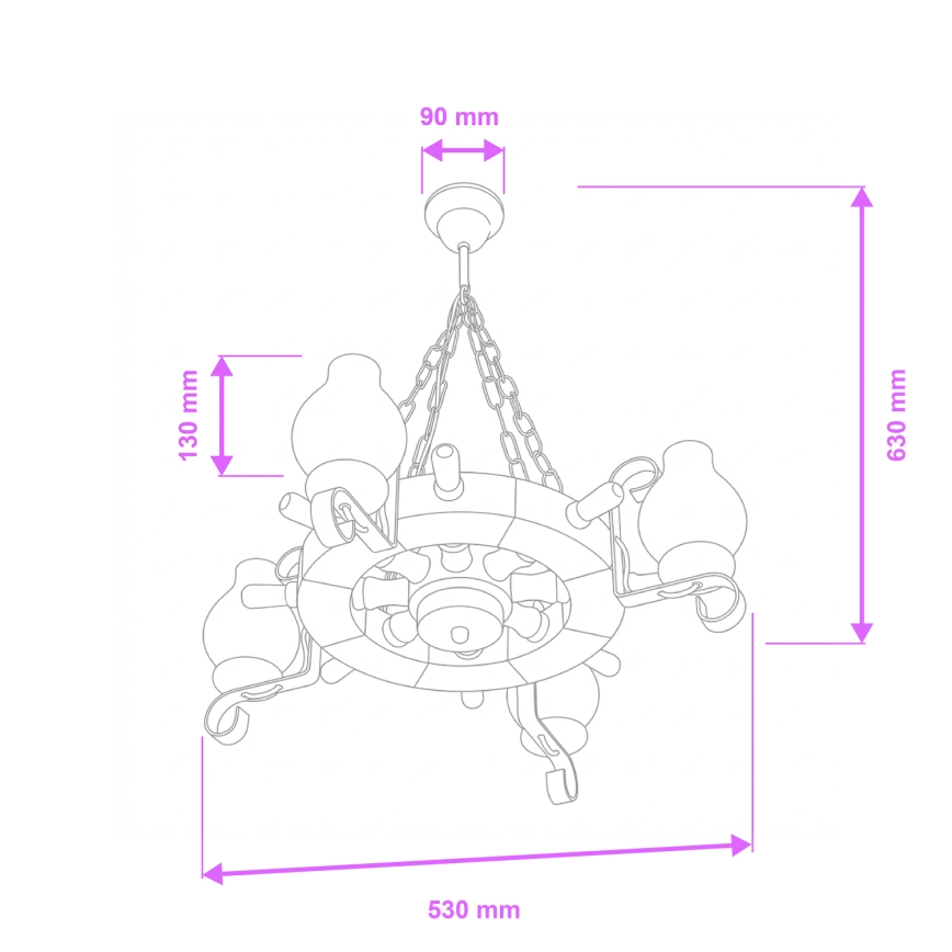 Brilagi - Pakabinama liustra ant grandinės TIMONA 4xE14/40W/230V skersmuo 50 cm bukas/riešutas