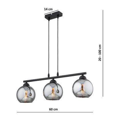 Brilagi - Pakabinama liustra ant laido DIOR 3xE27/60W/230V juoda/dūminė pilka