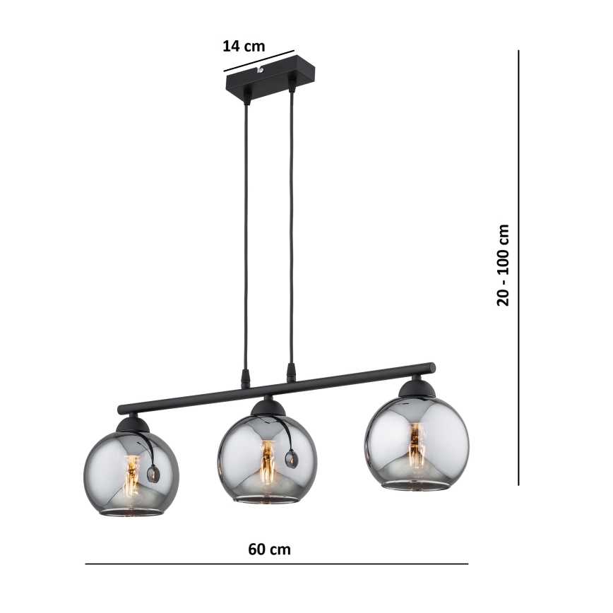 Brilagi - Pakabinama liustra ant laido DIOR 3xE27/60W/230V juoda/dūminė pilka