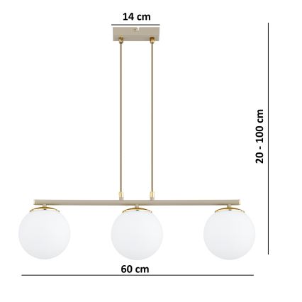 Brilagi - Pakabinama liustra ant laido MILO ECRU 3xE27/60W/230V smėlio/auksinė