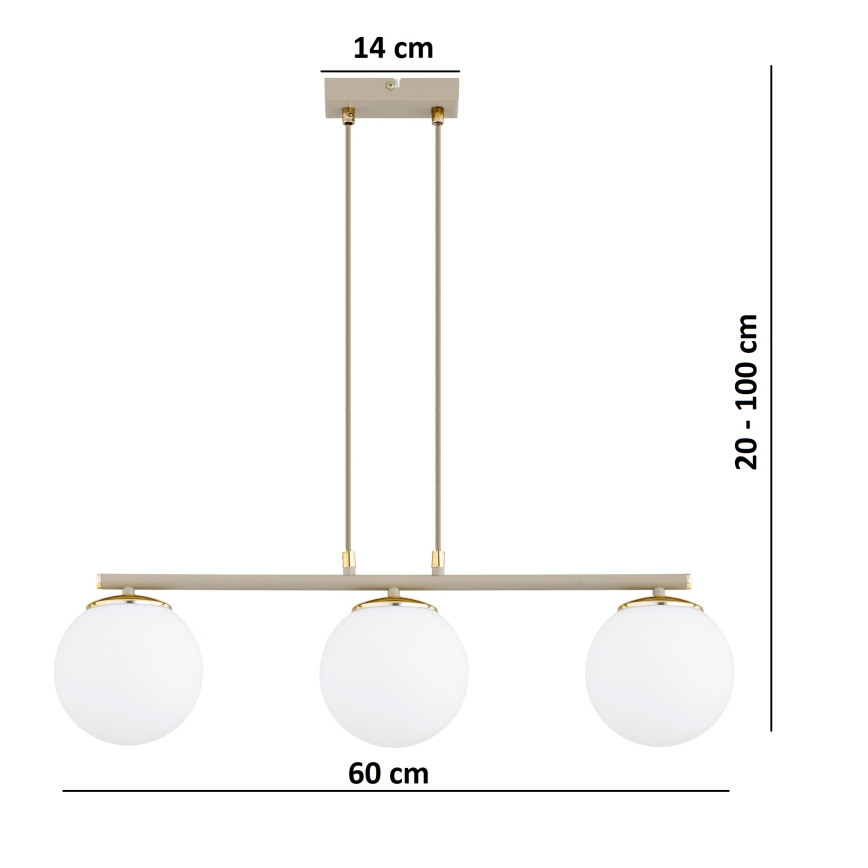 Brilagi - Pakabinama liustra ant laido MILO ECRU 3xE27/60W/230V smėlio/auksinė