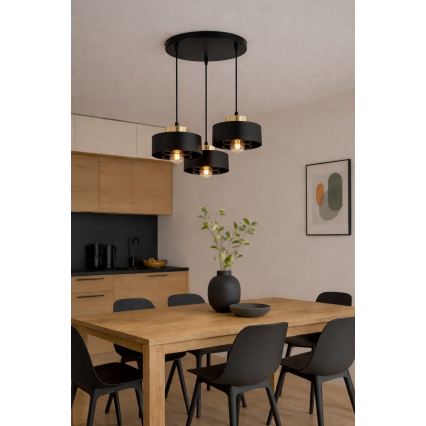 Brilagi - Pakabinama liustra ant laido SPRING 3xE27/60W/230V juoda/auksinė