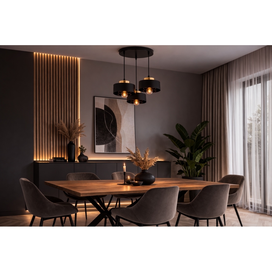 Brilagi - Pakabinama liustra ant laido SPRING 3xE27/60W/230V juoda/auksinė