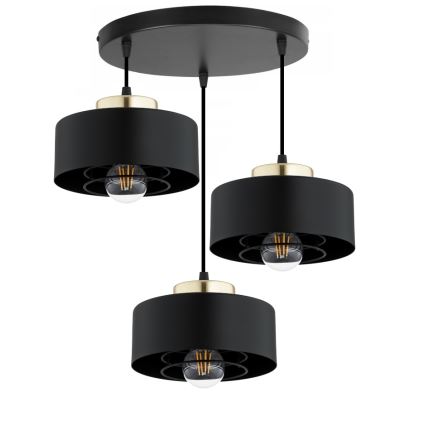 Brilagi - Pakabinama liustra ant laido SPRING 3xE27/60W/230V juoda/auksinė