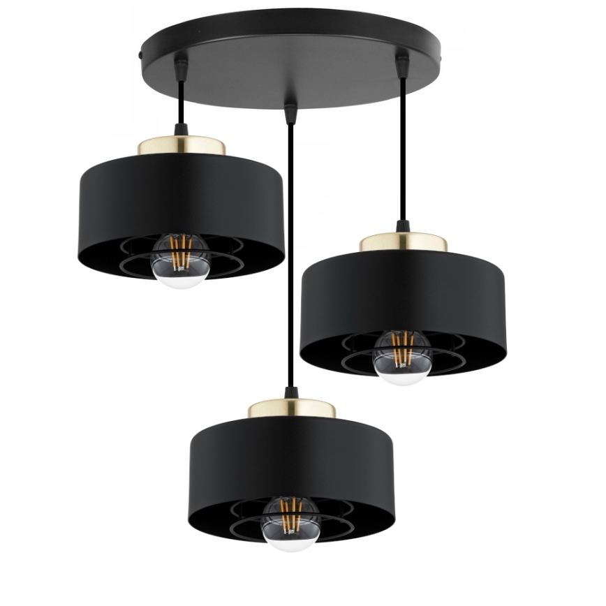 Brilagi - Pakabinama liustra ant laido SPRING 3xE27/60W/230V juoda/auksinė