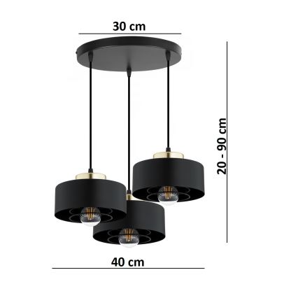 Brilagi - Pakabinama liustra ant laido SPRING 3xE27/60W/230V juoda/auksinė