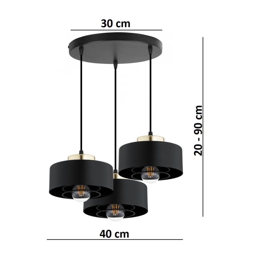 Brilagi - Pakabinama liustra ant laido SPRING 3xE27/60W/230V juoda/auksinė
