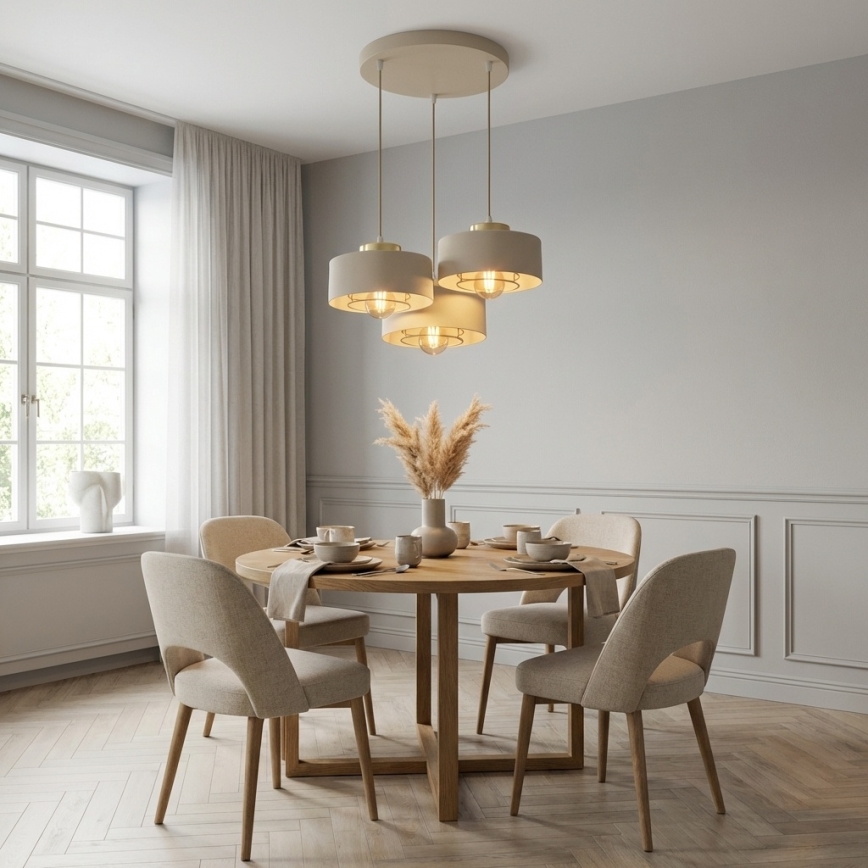 Brilagi - Pakabinama liustra ant laido SPRING 3xE27/60W/230V smėlinė/auksinė