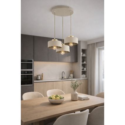 Brilagi - Pakabinama liustra ant laido SPRING 3xE27/60W/230V smėlinė/auksinė