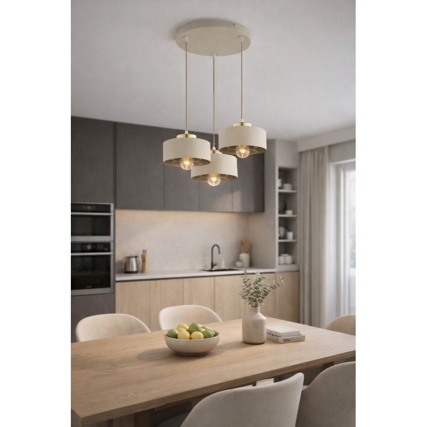 Brilagi - Pakabinama liustra ant laido SPRING 3xE27/60W/230V smėlinė/auksinė