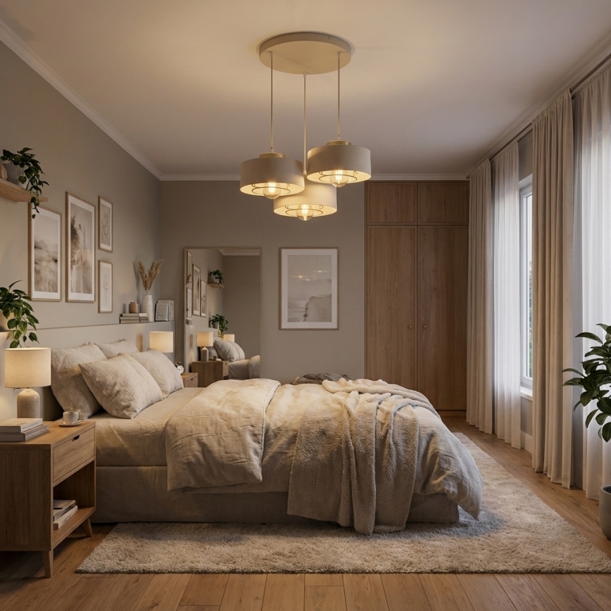 Brilagi - Pakabinama liustra ant laido SPRING 3xE27/60W/230V smėlinė/auksinė