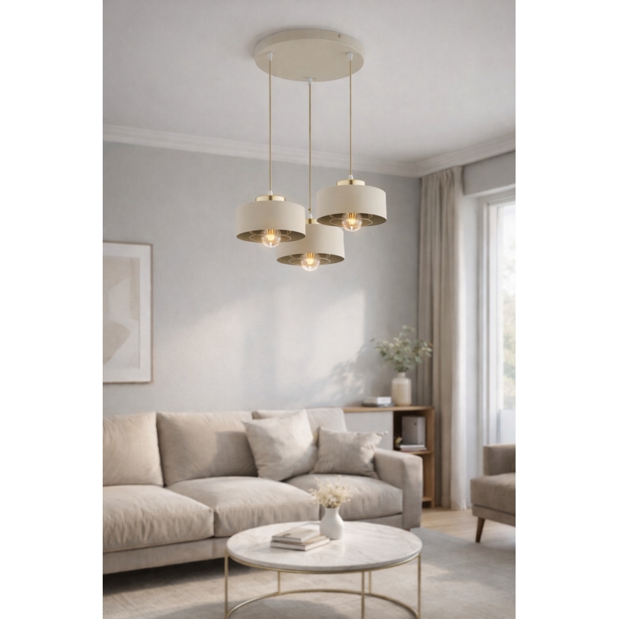 Brilagi - Pakabinama liustra ant laido SPRING 3xE27/60W/230V smėlinė/auksinė