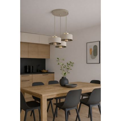 Brilagi - Pakabinama liustra ant laido SPRING 3xE27/60W/230V smėlinė/auksinė