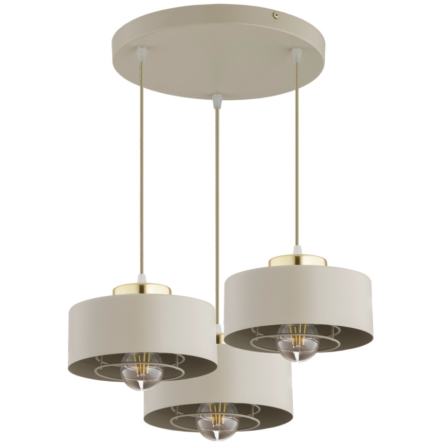 Brilagi - Pakabinama liustra ant laido SPRING 3xE27/60W/230V smėlinė/auksinė