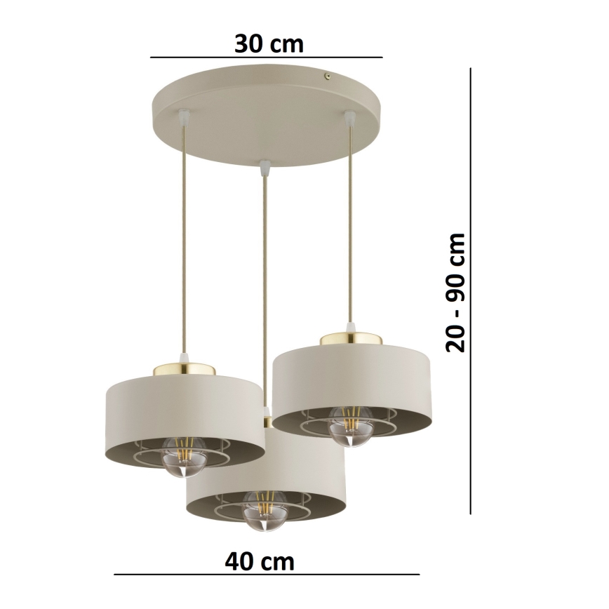 Brilagi - Pakabinama liustra ant laido SPRING 3xE27/60W/230V smėlinė/auksinė