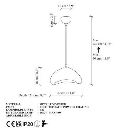 Brilagi - Pakabinama liustra ant laido WABI SABI 1xE27/40W/230V skersmuo 30 cm balta