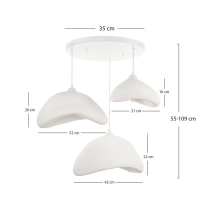 Brilagi - pakabinama liustra ant laido WABI SABI 3xE27/40W/230V, skersmuo 82 cm, balta