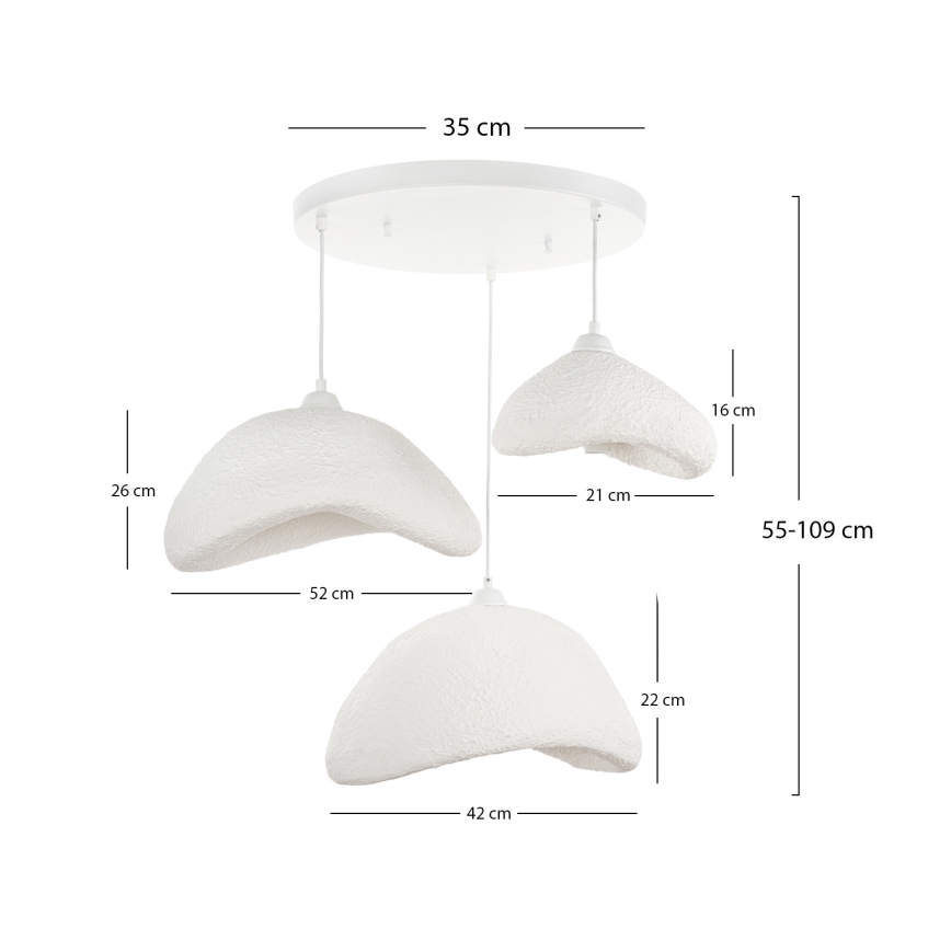 Brilagi - pakabinama liustra ant laido WABI SABI 3xE27/40W/230V, skersmuo 82 cm, balta