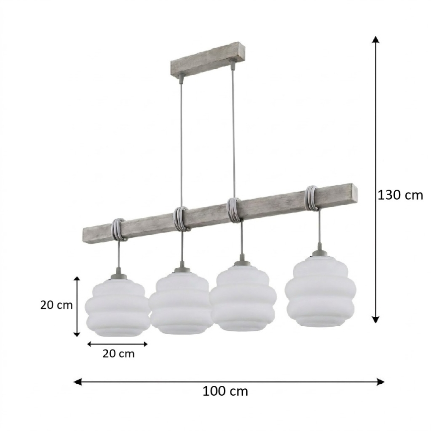 BRILAGI - pakabinama liustra ant laido WOOD GLASS 4xE27/60W/230V pušis/pilka/balta