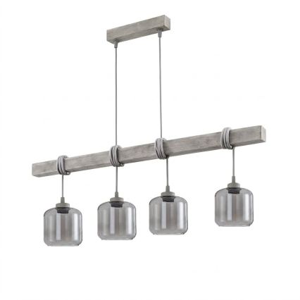 BRILAGI - Pakabinamas šviestuvas su kabeliu WOOD GLASS 4xE27/60W/230V pušis/pilka/dūminė pilka