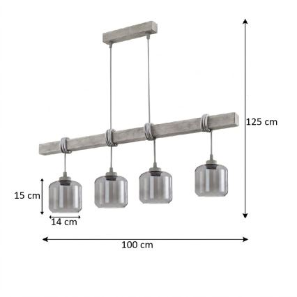 BRILAGI - Pakabinamas šviestuvas su kabeliu WOOD GLASS 4xE27/60W/230V pušis/pilka/dūminė pilka