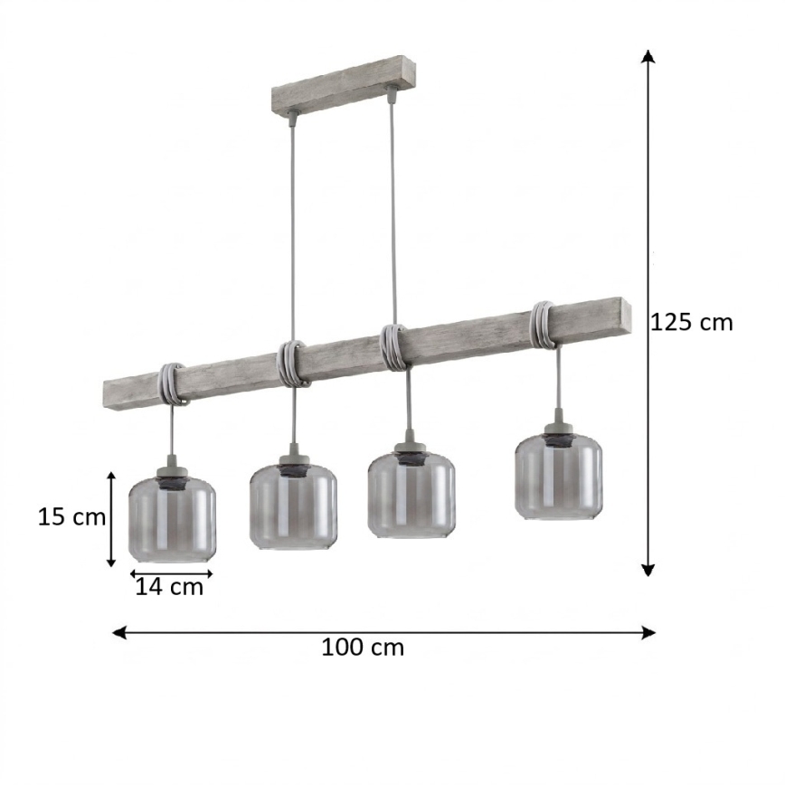 BRILAGI - Pakabinamas šviestuvas su kabeliu WOOD GLASS 4xE27/60W/230V pušis/pilka/dūminė pilka