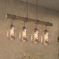 BRILAGI - Pakabinama liustra ant laido WOOD GLASS 4xE27/60W/230V pušis/pilka/dūminė ruda