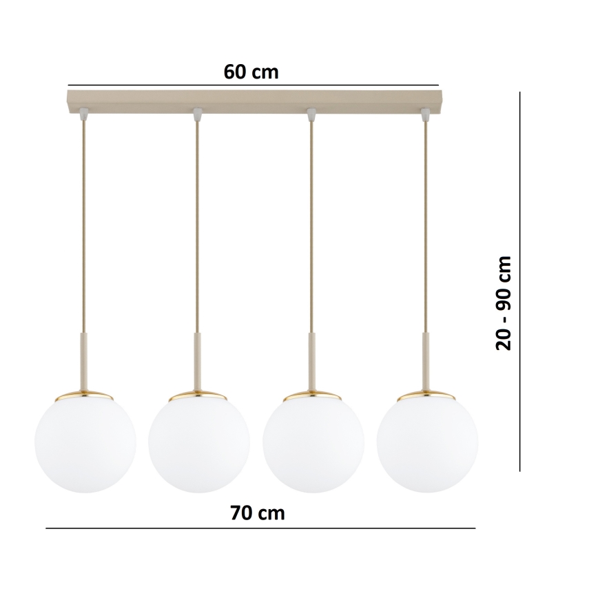 Brilagi - pakabinama liustra MILO ant troselio 4xE27/60W/230V smėlinė/auksinė