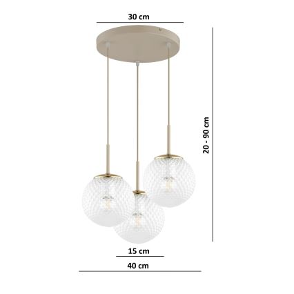Brilagi - pakabinama liustra STELLA 3xE27/60W/230V smėlio/auksinė