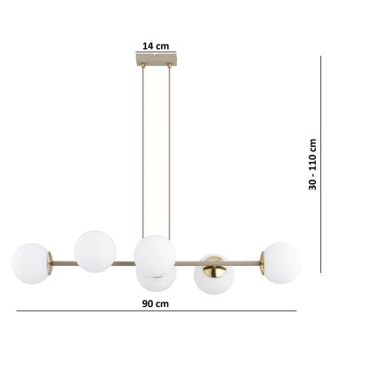 Brilagi - pakabinama liustra su kabeliu MILO ECRU 6xE27/60W/230V smėlinė/auksinė