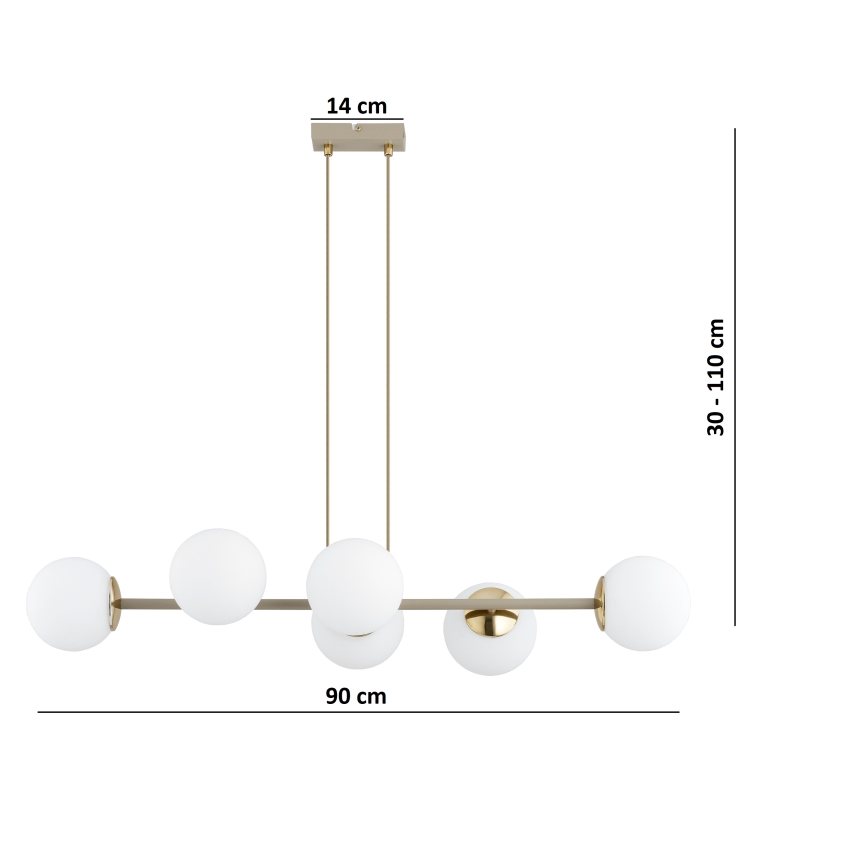 Brilagi - pakabinama liustra su kabeliu MILO ECRU 6xE27/60W/230V smėlinė/auksinė